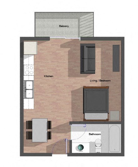 Studio Building B, 461 square feet